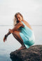 ATOMS OF THE UNIVERSE SLIP DRESS LUXE - Aqua w/ Dark Aqua Symbols - XS