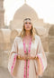 EGYPTIAN SAND - VIS SATIN - PINK MAGENTA TRIM WITH BIAS CUT MATCHING DRESS