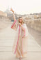 EGYPTIAN SAND - VIS SATIN - PINK MAGENTA TRIM WITH BIAS CUT MATCHING DRESS