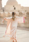 EGYPTIAN SAND - VIS SATIN - PINK MAGENTA TRIM WITH BIAS CUT MATCHING DRESS