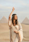 EGYPTIAN SAND - VIS SATIN - SUNSET TRIM WITH BIAS CUT MATCHING DRESS