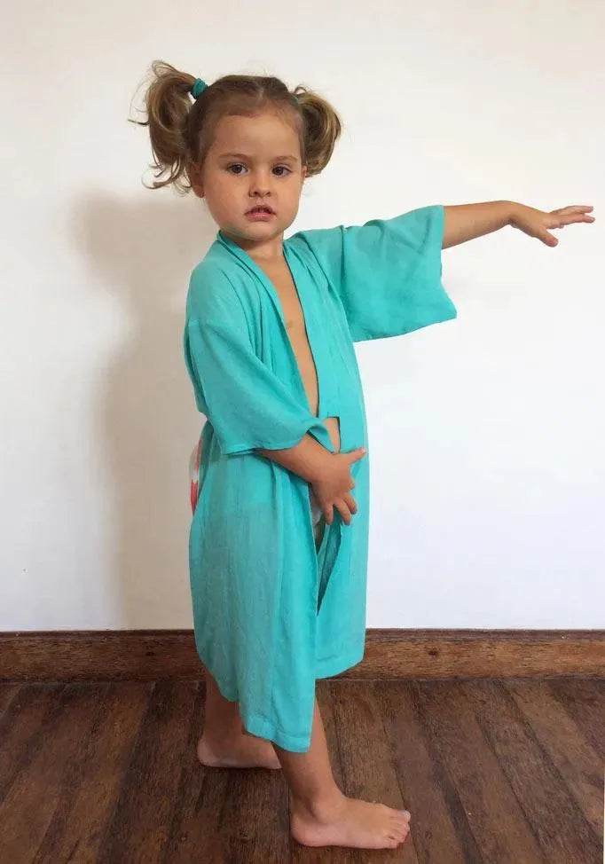 Kids Angel Wing Kimono - VISCOSE - Aqua / Rainbow Pastel - 2-4