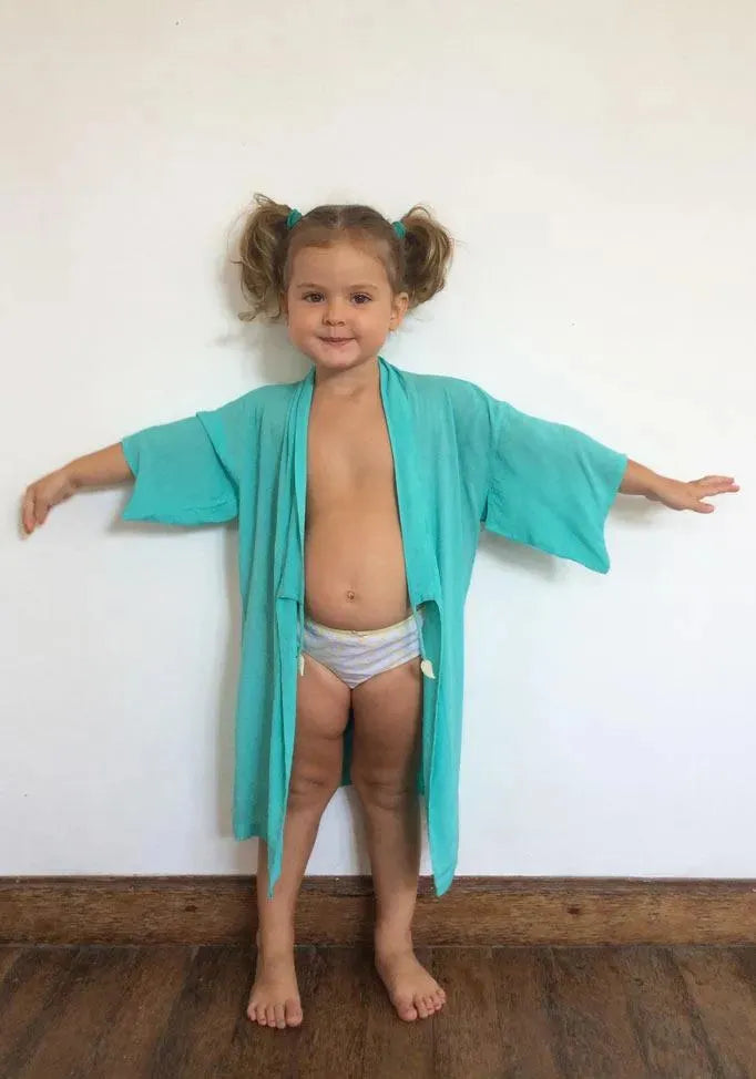 Kids Angel Wing Kimono - VISCOSE - Aqua / Rainbow Pastel - 2-4