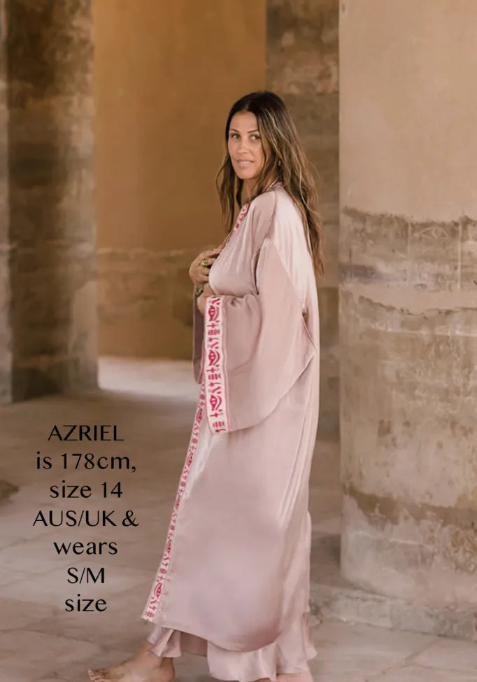 SMOKEY LAVENDER - SILK - PINK MAGENTA TRIM WITH BIAS CUT MATCHING DRESS