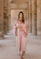 SMOKEY LAVENDER - SILK - PINK MAGENTA TRIM WITH BIAS CUT MATCHING DRESS