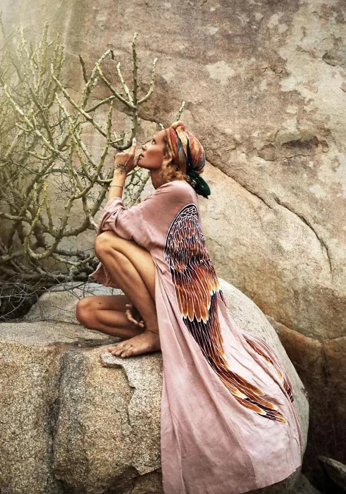The Classic Angel Wing Kimono Viscose - Mushroom - 115cm