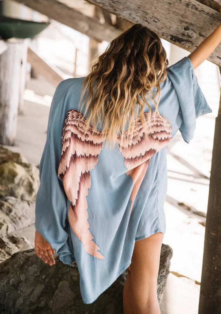Viscose - Ice-blue with Aubergine Wings