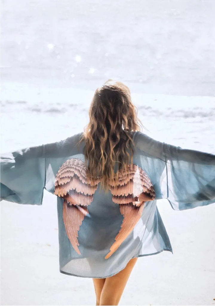 Viscose - Ice-blue with Aubergine Wings