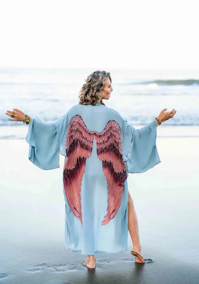 Viscose - Ice-blue with Aubergine Wings