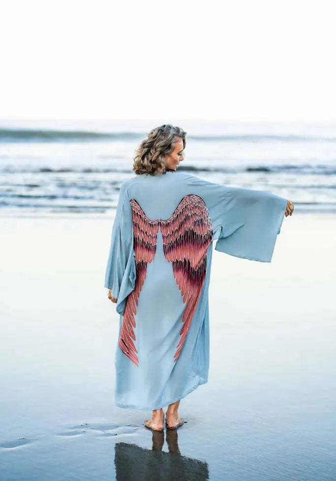 Viscose - Ice-blue with Aubergine Wings