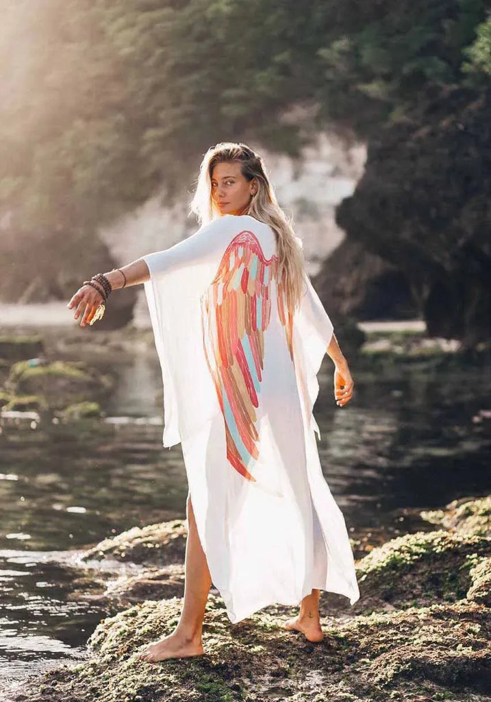 Viscose - White with Rainbow Pastel Wings