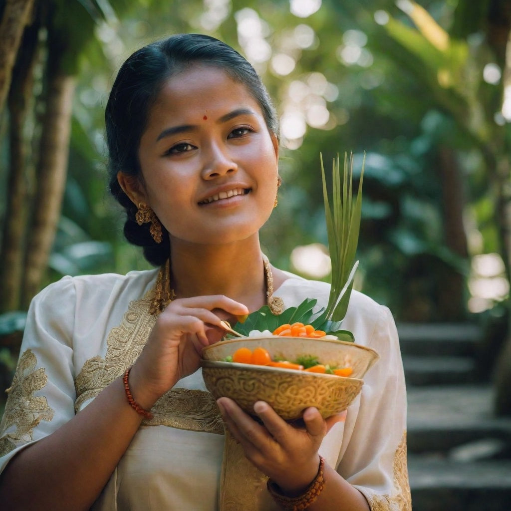 balinese woman holding bowl of best restaurant