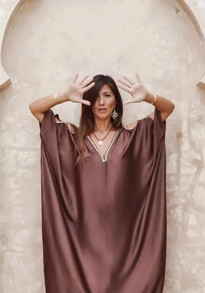 Serpent Temple Kaftan Viscose Satin - Chocolate Plum S/M