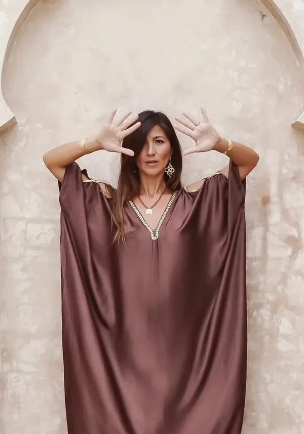 Serpent Temple Kaftan Viscose Satin - Chocolate Plum XS/S