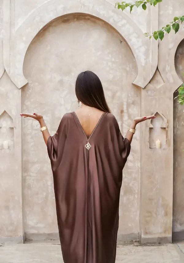 Serpent Temple Kaftan Viscose Satin - Chocolate Plum - S/M