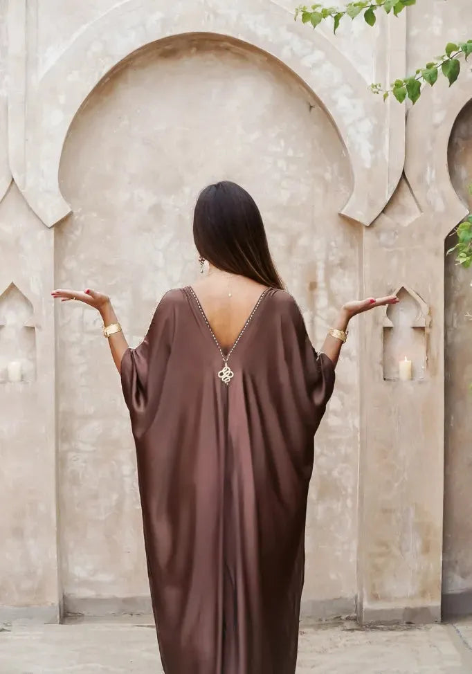 Serpent Temple Kaftan Viscose Satin - Chocolate Plum - S/M