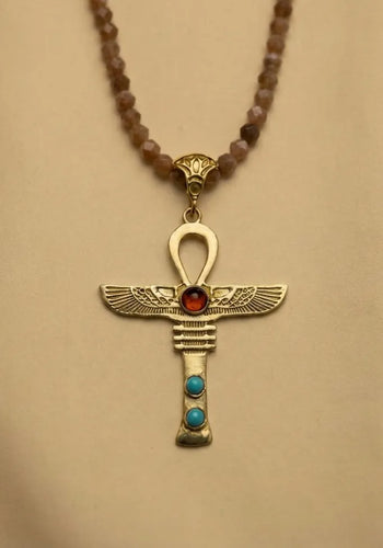 Amulet with Mala - Amber and Turquoise
