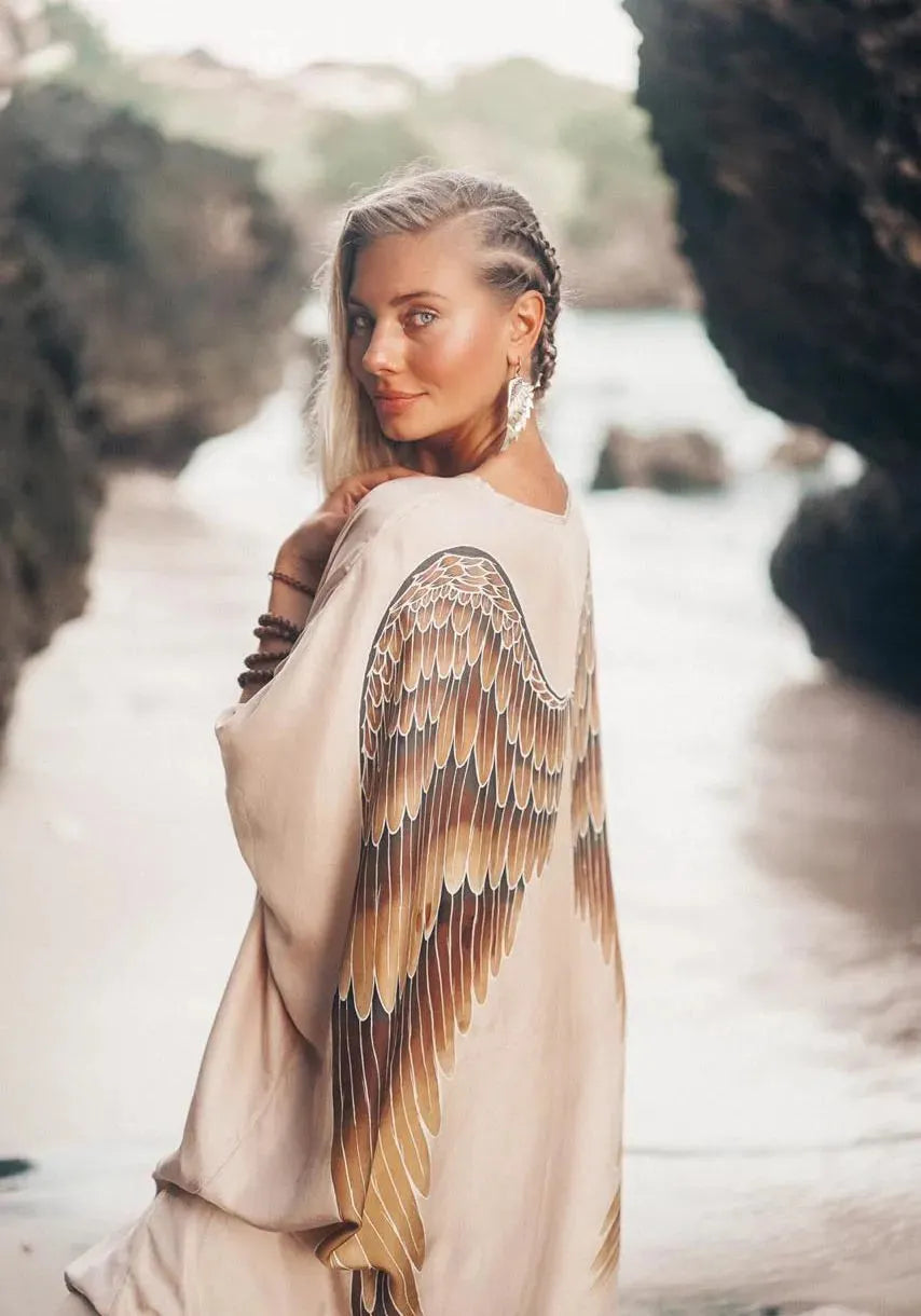 Archangel Gabriel Kaftan Luxe - Silk Champagne with Caramel Wings XS/S