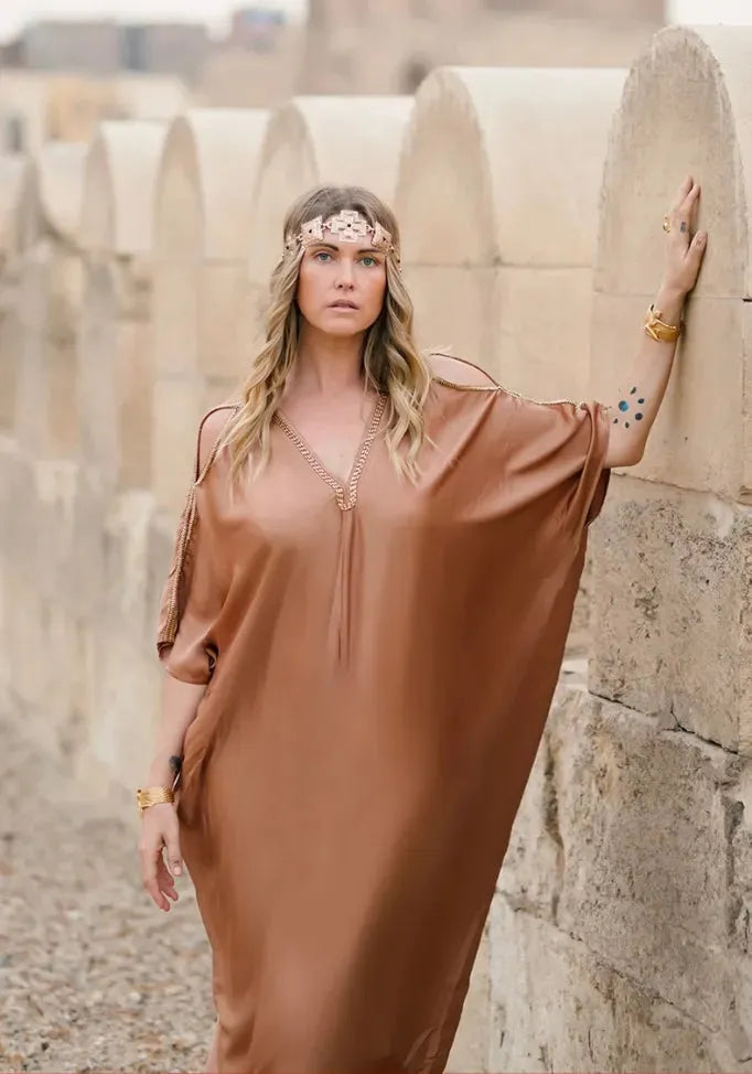 Serpent Temple Kaftan Viscose Satin Bronze - S/M