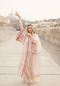 EGYPTIAN SAND - VIS SATIN - PINK MAGENTA TRIM  WITH BIAS CUT MATCHING DRESS