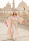 EGYPTIAN SAND - VIS SATIN - PINK MAGENTA TRIM  WITH BIAS CUT MATCHING DRESS