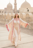 EGYPTIAN SAND - VIS SATIN - PINK MAGENTA TRIM  WITH BIAS CUT MATCHING DRESS