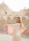 EGYPTIAN SAND - VIS SATIN - PINK MAGENTA TRIM  WITH BIAS CUT MATCHING DRESS