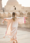 EGYPTIAN SAND - VIS SATIN - PINK MAGENTA TRIM  WITH BIAS CUT MATCHING DRESS