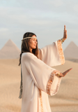 EGYPTIAN SAND - VIS SATIN - SUNSET TRIM WITH BIAS CUT MATCHING DRESS