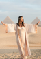 EGYPTIAN SAND - VIS SATIN - SUNSET TRIM WITH BIAS CUT MATCHING DRESS