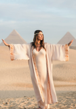 EGYPTIAN SAND - VIS SATIN - SUNSET TRIM WITH BIAS CUT MATCHING DRESS