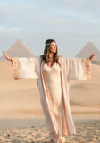 EGYPTIAN SAND - VIS SATIN - SUNSET TRIM WITH BIAS CUT MATCHING DRESS