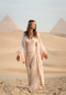 EGYPTIAN SAND - VIS SATIN - SUNSET TRIM WITH BIAS CUT MATCHING DRESS