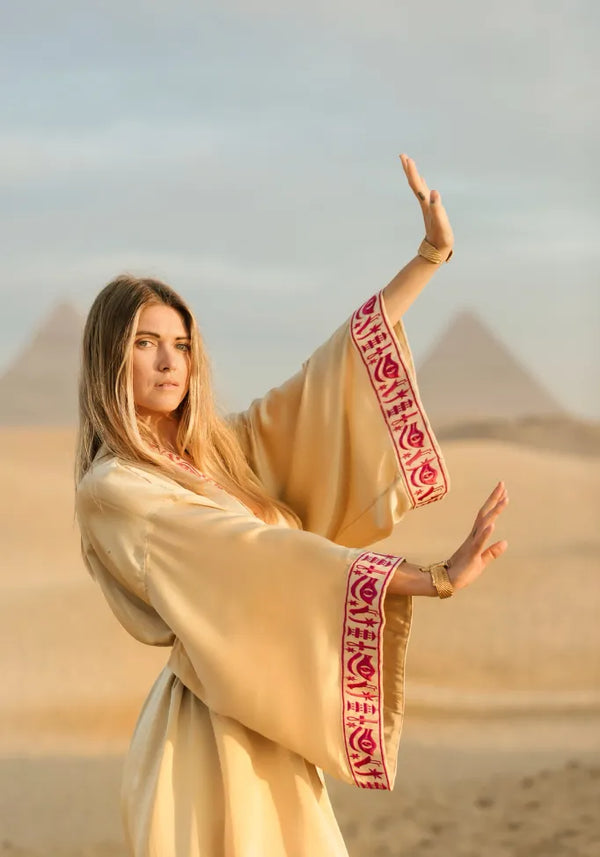 GOLDEN GODDESS - SILK - PINK MAGENTA TRIM