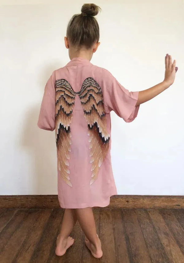 Kids Angel Wing Kimono Everyday - Viscose  Musk With Caramel Wings Kids 2-4