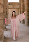 SMOKEY LAVENDER  - SILK - PINK MAGENTA TRIM WITH BIAS CUT MATCHING DRESS