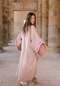 SMOKEY LAVENDER  - SILK - PINK MAGENTA TRIM WITH BIAS CUT MATCHING DRESS