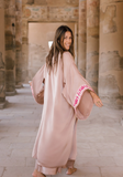 SMOKEY LAVENDER  - SILK - PINK MAGENTA TRIM WITH BIAS CUT MATCHING DRESS