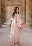 SMOKEY LAVENDER  - SILK - PINK MAGENTA TRIM WITH BIAS CUT MATCHING DRESS
