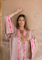 SMOKEY LAVENDER  - SILK - PINK MAGENTA TRIM WITH BIAS CUT MATCHING DRESS