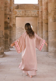SMOKEY LAVENDER  - SILK - PINK MAGENTA TRIM WITH BIAS CUT MATCHING DRESS