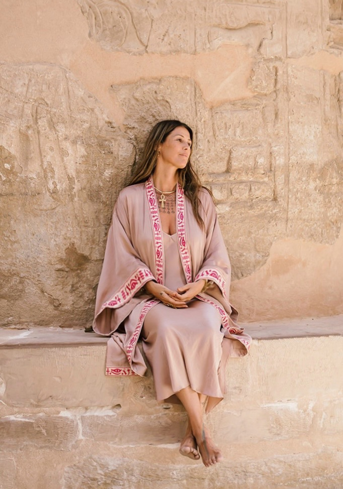 SMOKEY LAVENDER  - SILK - PINK MAGENTA TRIM WITH BIAS CUT MATCHING DRESS