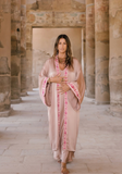 SMOKEY LAVENDER  - SILK - PINK MAGENTA TRIM WITH BIAS CUT MATCHING DRESS