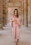 SMOKEY LAVENDER  - SILK - PINK MAGENTA TRIM WITH BIAS CUT MATCHING DRESS