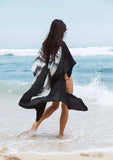 The Classic Angel Wing Kimono Silk - Black with Silver 105cm