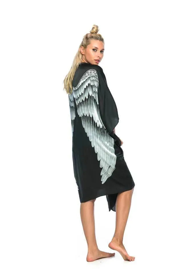 The Classic Kimono Luxe - Black / Silver Wings - 105