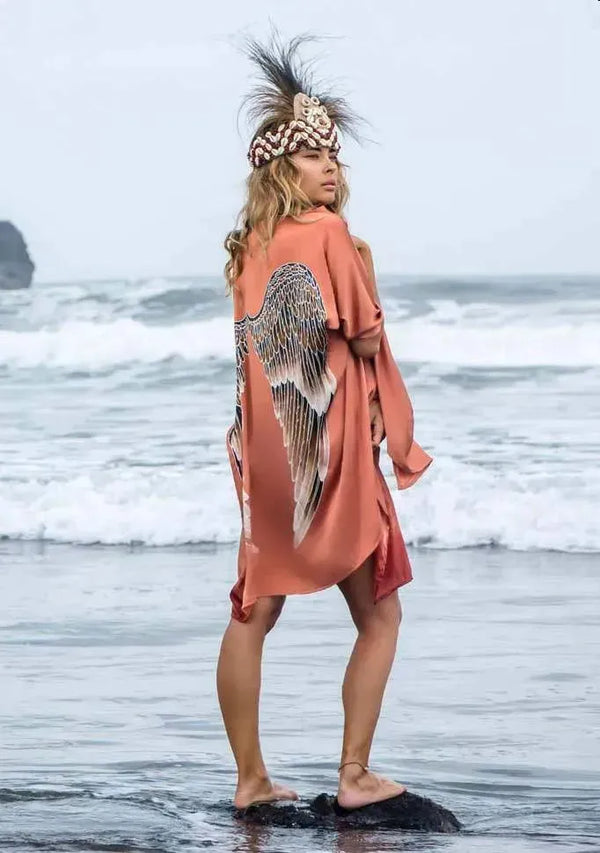 The Classic Angel Wing Kimono Silk - Desert Orange 85cm