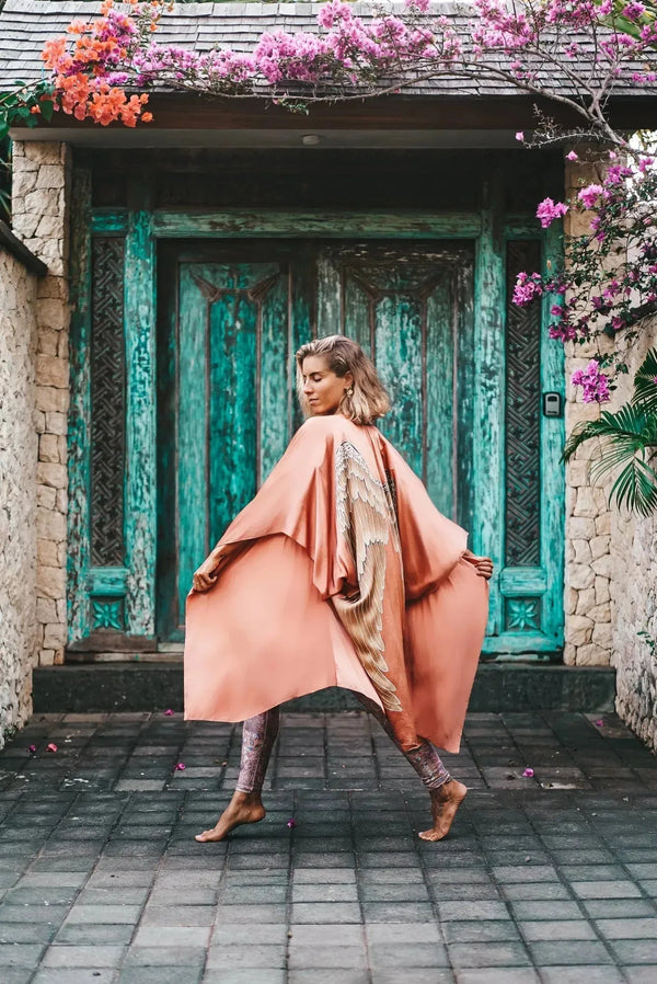 The Classic Angel Wing Kimono Silk - Desert Orange 105cm
