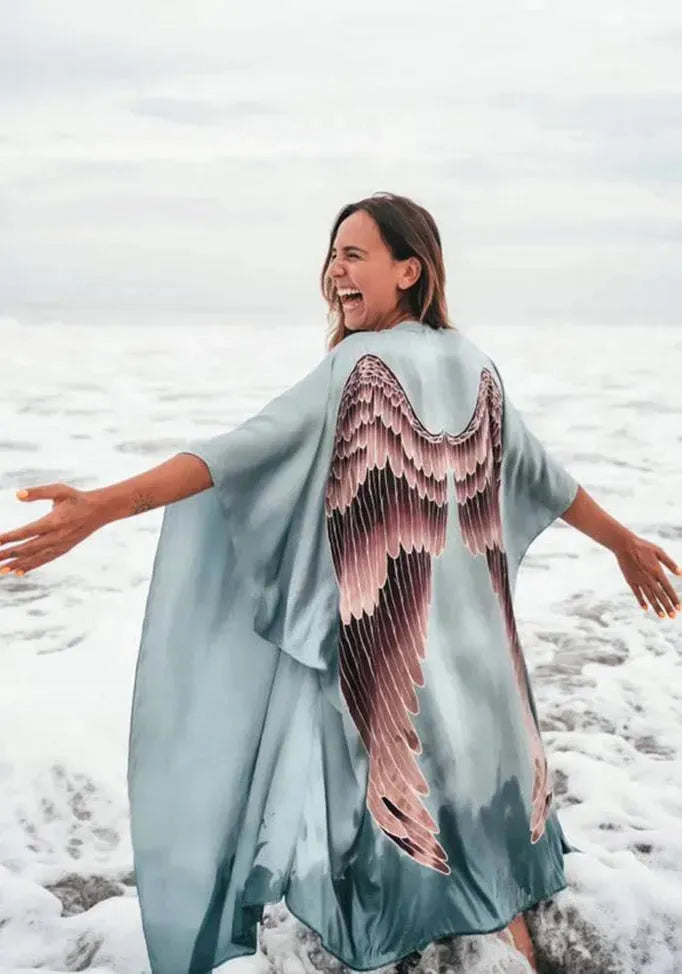 The Classic Angel Wing Kimono Silk - Ice Blue 105cm