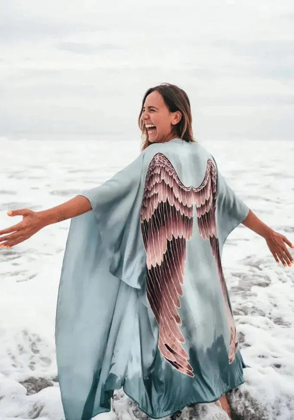 The Classic Angel Wing Kimono Silk - Ice Blue 105cm
